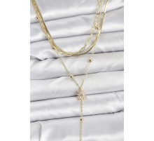 Pirinç Gold Renk Kutup Yıldızı Model Detaylı 3'lü Kombin Y Kadın Kolye - TJ-BKO10694