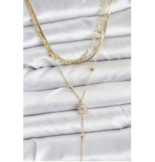 Pirinç Gold Renk Kutup Yıldızı Model Detaylı 3'lü Kombin Y Kadın Kolye - TJ-BKO10694