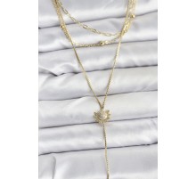 Pirinç Gold Renk Zirkon Taşlı Güneş Model Detaylı 3'lü Kombin Y Kadın Kolye - TJ-BKO10698