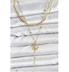 Pirinç Gold Renk Zirkon Taşlı Model Detaylı 3'lü Kombin Y Kadın Kolye - TJ-BKO10700