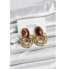 Pirinç Gold Renk Kahverengi Taşlı Vintage Kadın Küpe - TJ-BKP11354