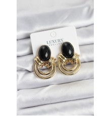 Pirinç Gold Renk Siyah Taşlı Vintage Kadın Küpe - TJ-BKP11355