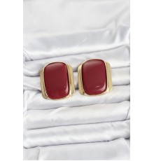Pirinç Gold Renk Bordo Plaka Vintage Kadın Küpe - TJ-BKP11359