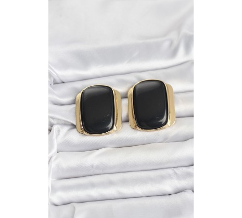 Pirinç Gold Renk Siyah Plaka Vintage Kadın Küpe - TJ-BKP11360