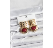 Pirinç Gold Bordo Renk Vintage Kadın Küpe - TJ-BKP11364