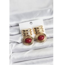 Pirinç Gold Bordo Renk Vintage Kadın Küpe - TJ-BKP11364