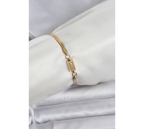 316L Çelik Gold Renk Külçe Altın Model Kadın Bileklik - TJ-BB8085