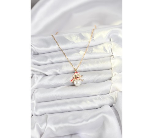 316L Çelik Zincir Gold Renk Kardan Adam Model Yılbaşı Temalı Kadın Kolye - TJ-BKO10702