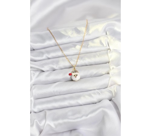 316L Çelik Zincir Gold Renk Şapkalı Kardan Adam Kafası Model Yılbaşı Temalı Kadın Kolye - TJ-BKO10703