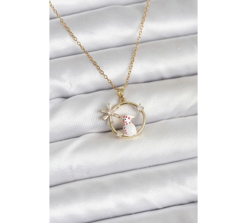 316L Çelik Zincir Gold Zirkon Taşlı Yılbaşı Temalı Kadın Kolye - TJ-BKO10704