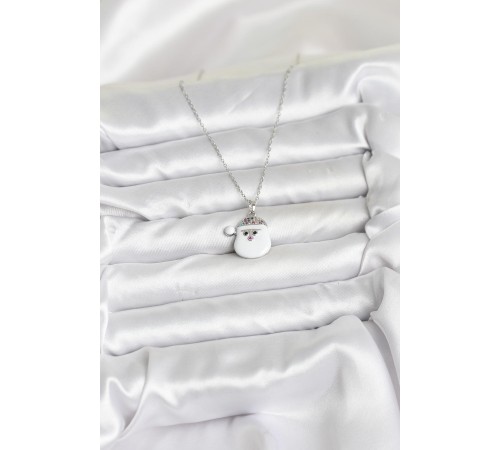 316L Çelik Zincir Gümüş Renk Şapkalı Kardan Adam Kafası Model Yılbaşı Temalı Kadın Kolye - TJ-BKO10705