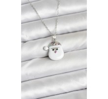 316L Çelik Zincir Gümüş Renk Şapkalı Kardan Adam Kafası Model Yılbaşı Temalı Kadın Kolye - TJ-BKO10705