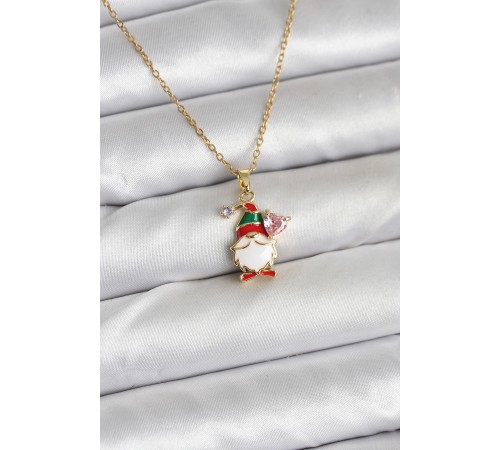 316L Çelik Zincir Gold Renk Yılbaşı Teması Kadın Kolye - TJ-BKO10708