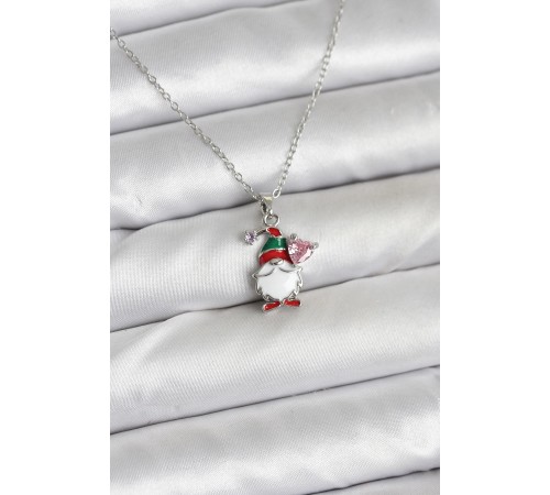 316L Çelik Zincir Gümüş Renk Yılbaşı Teması Kadın Kolye - TJ-BKO10709