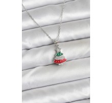 316L Çelik Zincir Gümüş Ren Çam Ağacı Model Zirkon Taşlı Yılbaşı Temalı Kadın Kolye - TJ-BKO10711