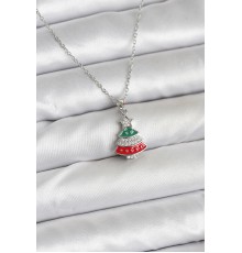 316L Çelik Zincir Gümüş Ren Çam Ağacı Model Zirkon Taşlı Yılbaşı Temalı Kadın Kolye - TJ-BKO10711