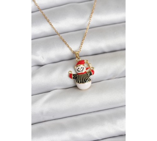 316L Çelik Zincir Gold Renk Kardan Adam Figürlü Yılbaşı Temalı Kadın Kolye - TJ-BKO10712