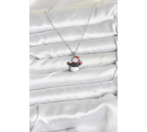 316L Çelik Zincir Gümüş Renk Kardan Adam Figürlü Yılbaşı Temalı Kadın Kolye - TJ-BKO10713