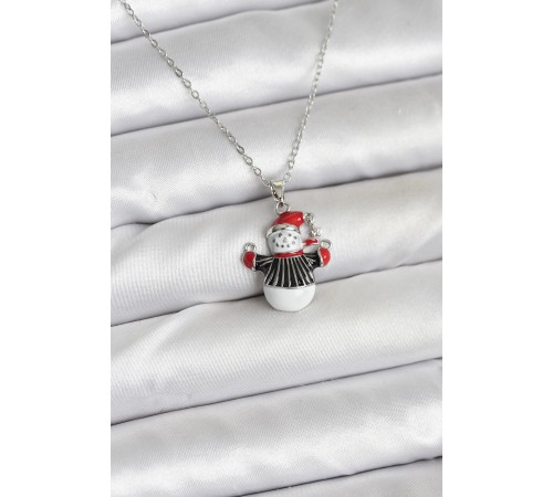 316L Çelik Zincir Gümüş Renk Kardan Adam Figürlü Yılbaşı Temalı Kadın Kolye - TJ-BKO10713