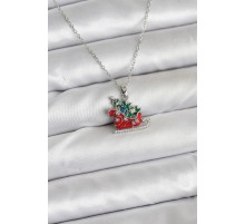 316L Çelik Zincir Gümüş Renk Kızak ve Çam Ağacı Figürlü Yılbaşı Temalı Kadın Kolye - TJ-BKO10717