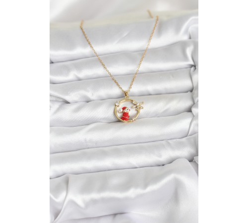 316L Çelik Zincir Gold Zirkon Taşlı Yılbaşı Tema Kadın Kolye - TJ-BKO10718