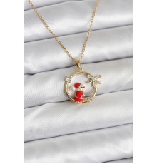 316L Çelik Zincir Gold Zirkon Taşlı Yılbaşı Tema Kadın Kolye - TJ-BKO10718