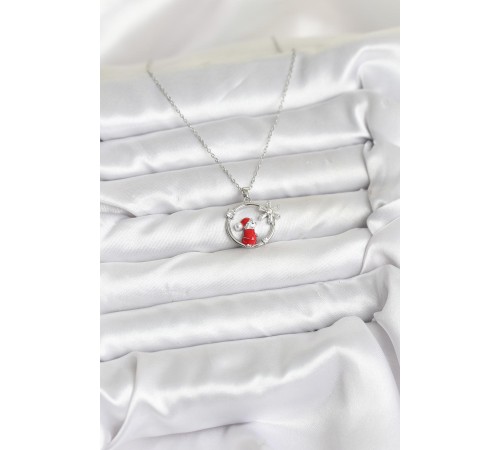 316L Çelik Zincir Gümüş Zirkon Taşlı Yılbaşı Tema Kadın Kolye - TJ-BKO10719