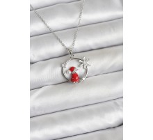 316L Çelik Zincir Gümüş Zirkon Taşlı Yılbaşı Tema Kadın Kolye - TJ-BKO10719