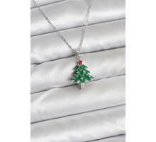 316L Çelik Zincir Gümüş Renk Çam Ağacı Model Yılbaşı Temalı Kadın Kolye - TJ-BKO10721