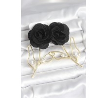 Pirinç Gold Renk Siyah Gül Model Kadın Küpe - TJ-BKP11369