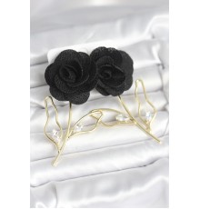 Pirinç Gold Renk Siyah Gül Model Kadın Küpe - TJ-BKP11369