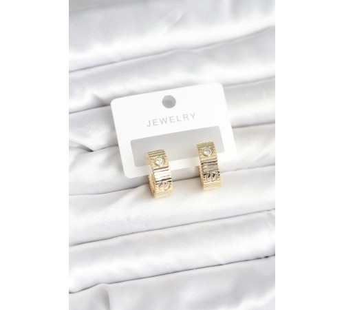 Pirinç Gold Renk Zirkon Taşlı Halka Kadın Küpe - TJ-BKP11380