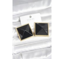 Pirinç Gold Renk Siyah Piramit Model Kadın Küpe - TJ-BKP11385