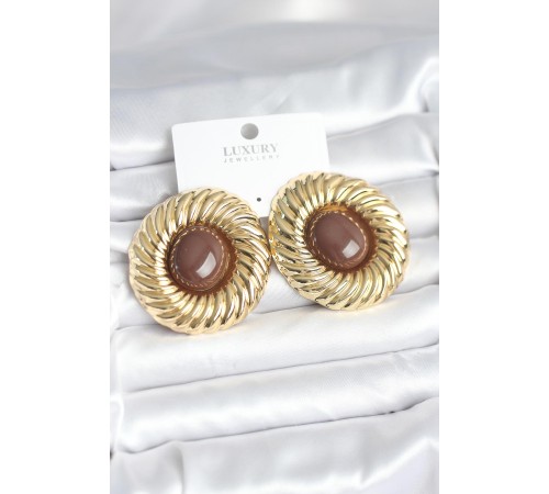 Pirinç Gold Renk Kahverengi Boncuklu Vintage Kadın Küpe - TJ-BKP11386