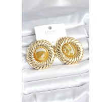 Pirinç Gold Renk Kehribar Boncuklu Vintage Kadın Küpe - TJ-BKP11387