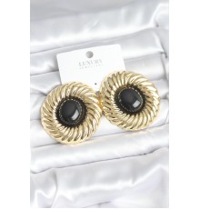 Pirinç Gold Renk Siyah Boncuklu Vintage Kadın Küpe - TJ-BKP11388