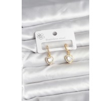 Pirinç Gold Renk Zirkon Taşlı Kalp Model Kadın Küpe - TJ-BKP11394