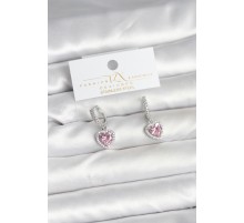 Pirinç Gümüş Pembe Renk Zirkon Taşlı Kalp Model Kadın Küpe - TJ-BKP11395