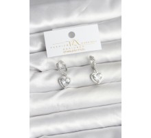 Pirinç Gümüş Renk Zirkon Taşlı Kalp Model Kadın Küpe - TJ-BKP11396