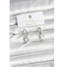 Pirinç Gümüş Renk Zirkon Taşlı Kalp Model Kadın Küpe - TJ-BKP11396