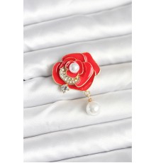 Kırmızı Gül İncili Model Broş - TJ-BR469