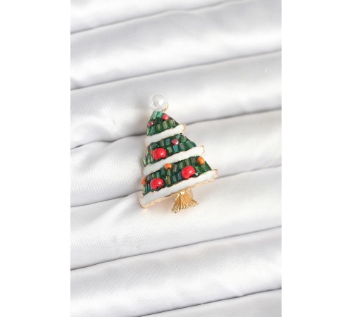 Süslü Çam Ağacı Model Yılbaşı Temalı Broş - TJ-BR478