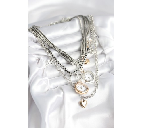 Otantik Gümüş Renk Kadın Kolye Kombini - TJ-BKO10723