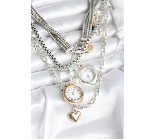 Otantik Gümüş Renk Kadın Kolye Kombini - TJ-BKO10723