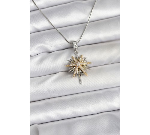 316L Çelik Zincir Gümüş Renk Kutup Yıldızı Model Kadın Kolye - TJ-BKO10726