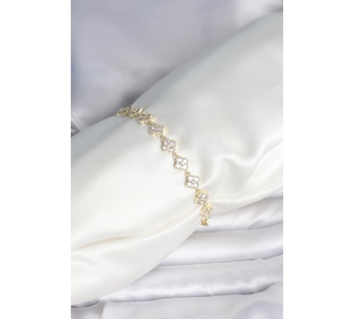 Zirkon Taşlı Pirinç Yonca Model Bileklik - TJ-BB8086