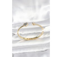 Pirinç Gold Renk Kalpli Model Kadın Kelepçe Bileklik - TJ-BB8089