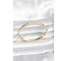 Pirinç Gold Renk Zirkon Taşlı Çivi Model Kadın Kelepçe Bileklik - TJ-BB8090