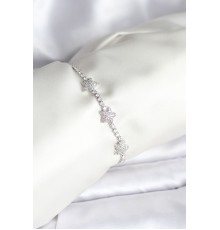 Yıldız Model Zirkon Taşlı Gümüş Renk Pirinç Su Yolu Kadın Bileklik - TJ-BB8097