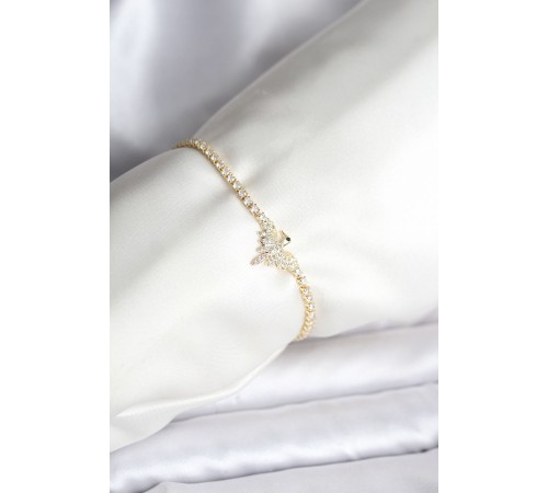 Anka Kuşu Model Zirkon Taşlı Gold Renk Pirinç Su Yolu Kadın Bileklik - TJ-BB8098